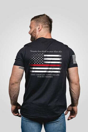 Nine Line Thin Red Line Short Sleeve T-Shirt in black from back